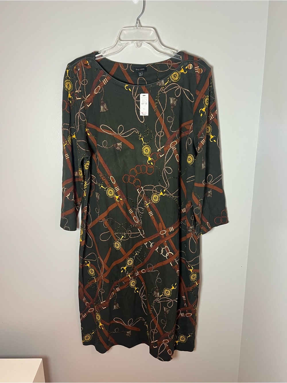 Talbots NEW Equestiran Print Cotton Shift Dress Fall Preppy Academia Size XL - Picture 3 of 7